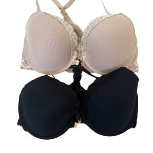 Natori Lace Trimmed Bra Set - Black and Cream-Racerback 36D